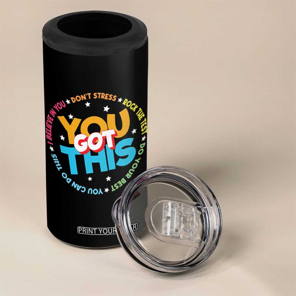 Test Day Teacher 4 in 1 Can Cooler Tumbler Rock The Test Dont Stress Just Do Your Best TS10 Print Your Wear