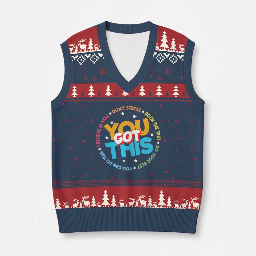 Test Day Teacher V-Neck Knit Sweater Vest Rock The Test Dont Stress Just Do Your Best TS10 Navy Red Print Your Wear