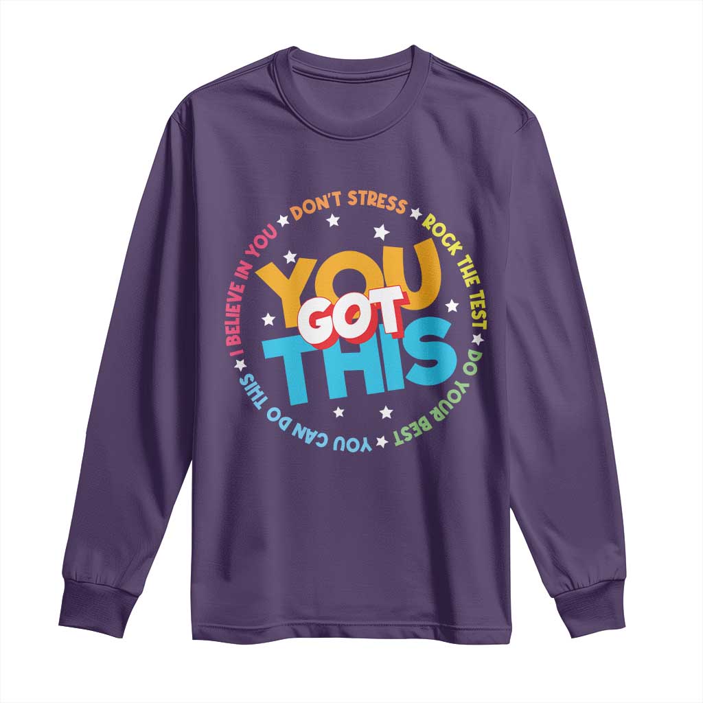 Test Day Teacher Long Sleeve Shirt Rock The Test Dont Stress Just Do Your Best TS10 Purple Print Your Wear