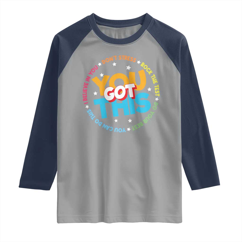 Test Day Teacher Raglan Shirt Rock The Test Dont Stress Just Do Your Best TS10 Sport Gray Navy Print Your Wear