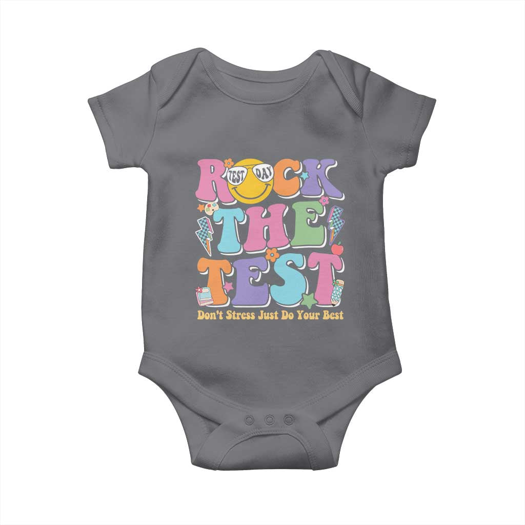 Teacher Test Day Baby Onesie Rock The Test Dont Stress Just Do Your Best Cute Groovy TS10 Charcoal Print Your Wear