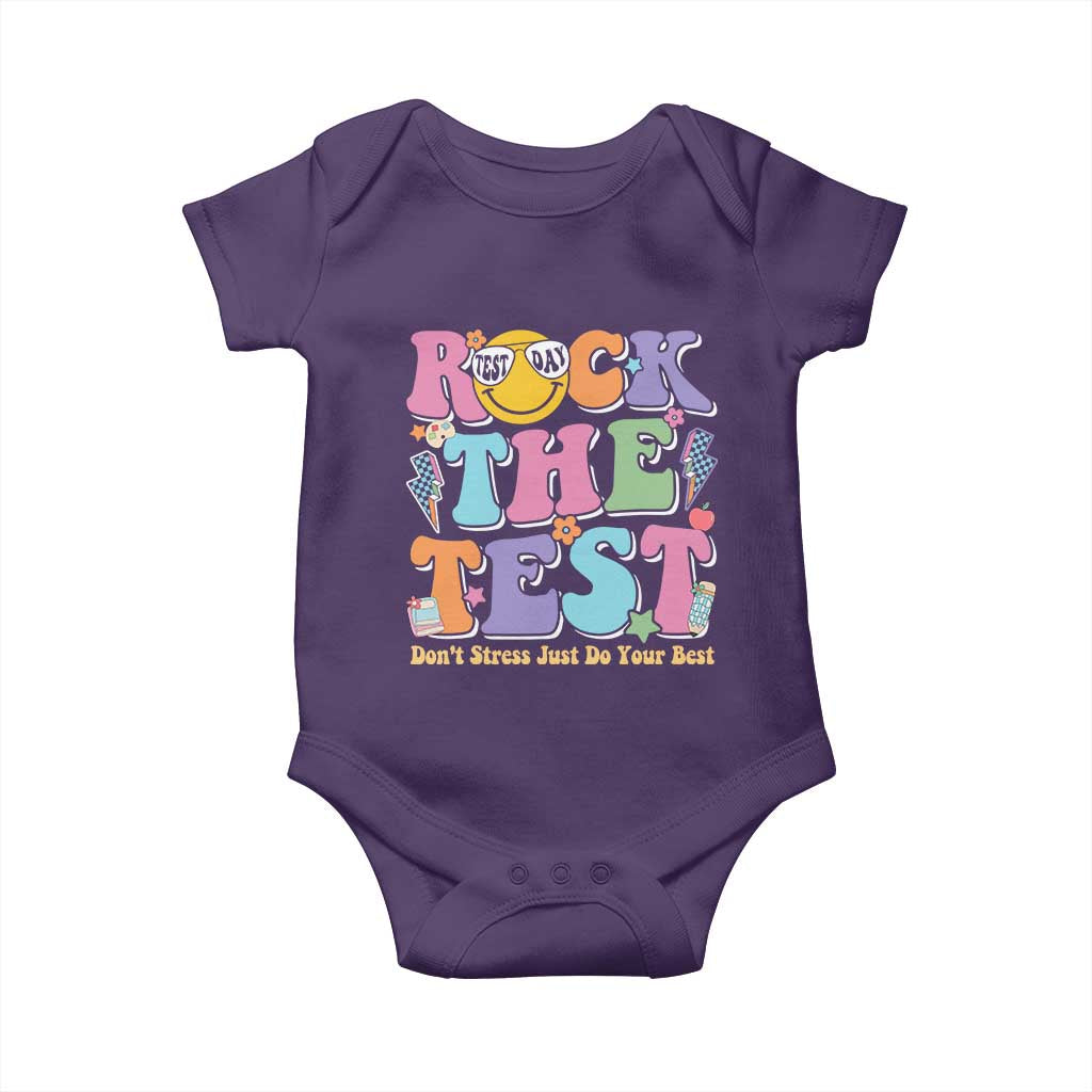 Teacher Test Day Baby Onesie Rock The Test Dont Stress Just Do Your Best Cute Groovy TS10 Purple Print Your Wear