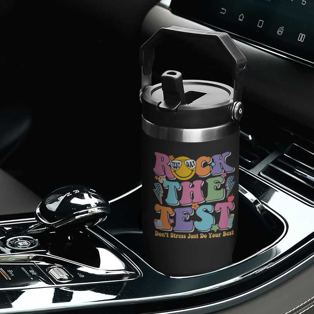 Teacher Test Day Flip Straw Tumbler Rock The Test Dont Stress Just Do Your Best Cute Groovy TS10 Print Your Wear