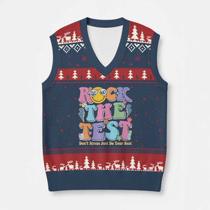 Teacher Test Day V-Neck Knit Sweater Vest Rock The Test Dont Stress Just Do Your Best Cute Groovy TS10 Navy Red Print Your Wear