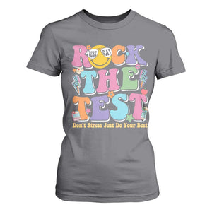 Teacher Test Day T Shirt For Women Rock The Test Dont Stress Just Do Your Best Cute Groovy TS10 Charcoal Print Your Wear