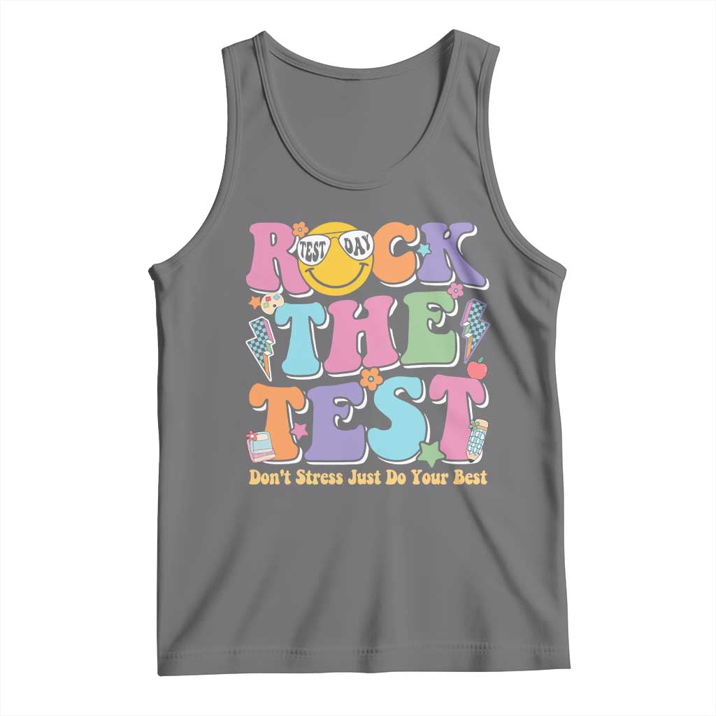 Teacher Test Day Tank Top Rock The Test Dont Stress Just Do Your Best Cute Groovy TS10 Black Heather Print Your Wear