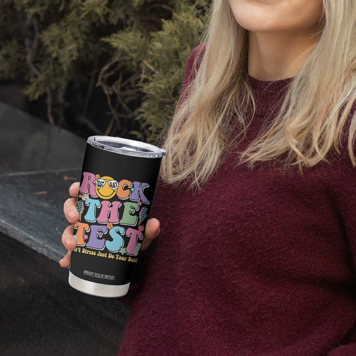 Teacher Test Day Tumbler Cup Rock The Test Dont Stress Just Do Your Best Cute Groovy TS10 Print Your Wear