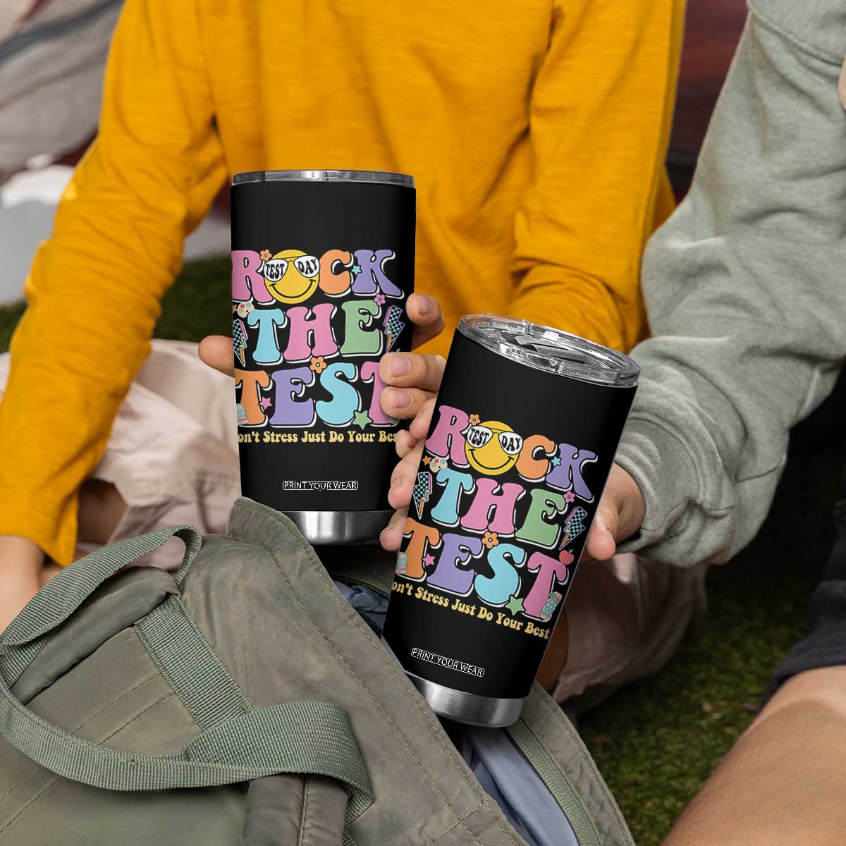 Teacher Test Day Tumbler Cup Rock The Test Dont Stress Just Do Your Best Cute Groovy TS10 Print Your Wear