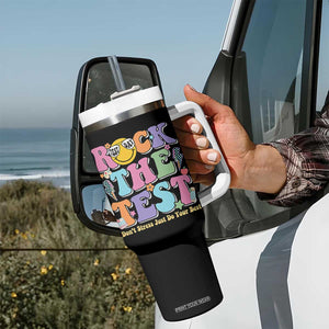 Teacher Test Day Tumbler With Handle Rock The Test Dont Stress Just Do Your Best Cute Groovy TS10 Print Your Wear