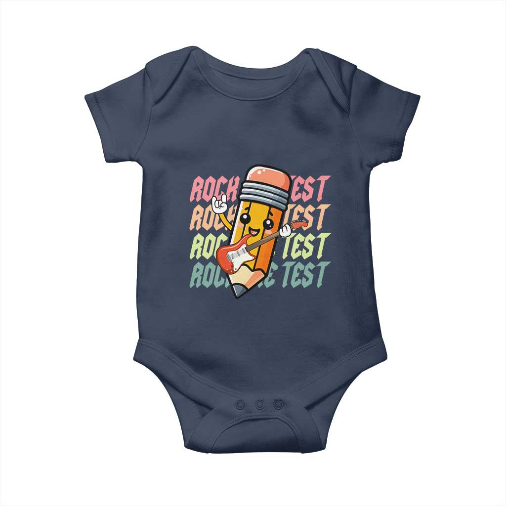 Teacher Rock The Test Day Baby Onesie Testing Motivational TS10 Navy Print Your Wear