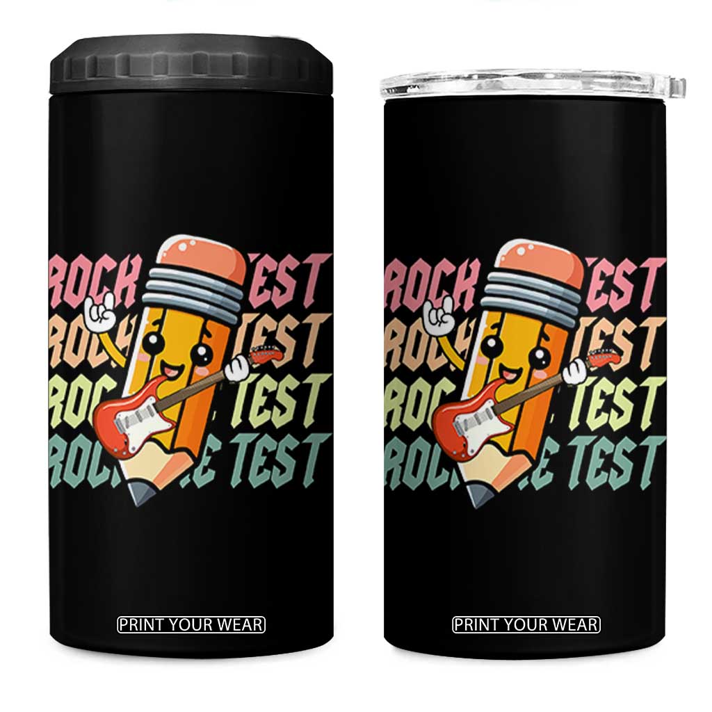 Teacher Rock The Test Day 4 in 1 Can Cooler Tumbler Testing Motivational TS10 One Size: 16 oz Black Print Your Wear