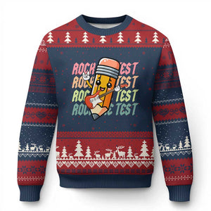 Teacher Rock The Test Day Ugly Christmas Sweater Testing Motivational TS10 Navy Red Print Your Wear