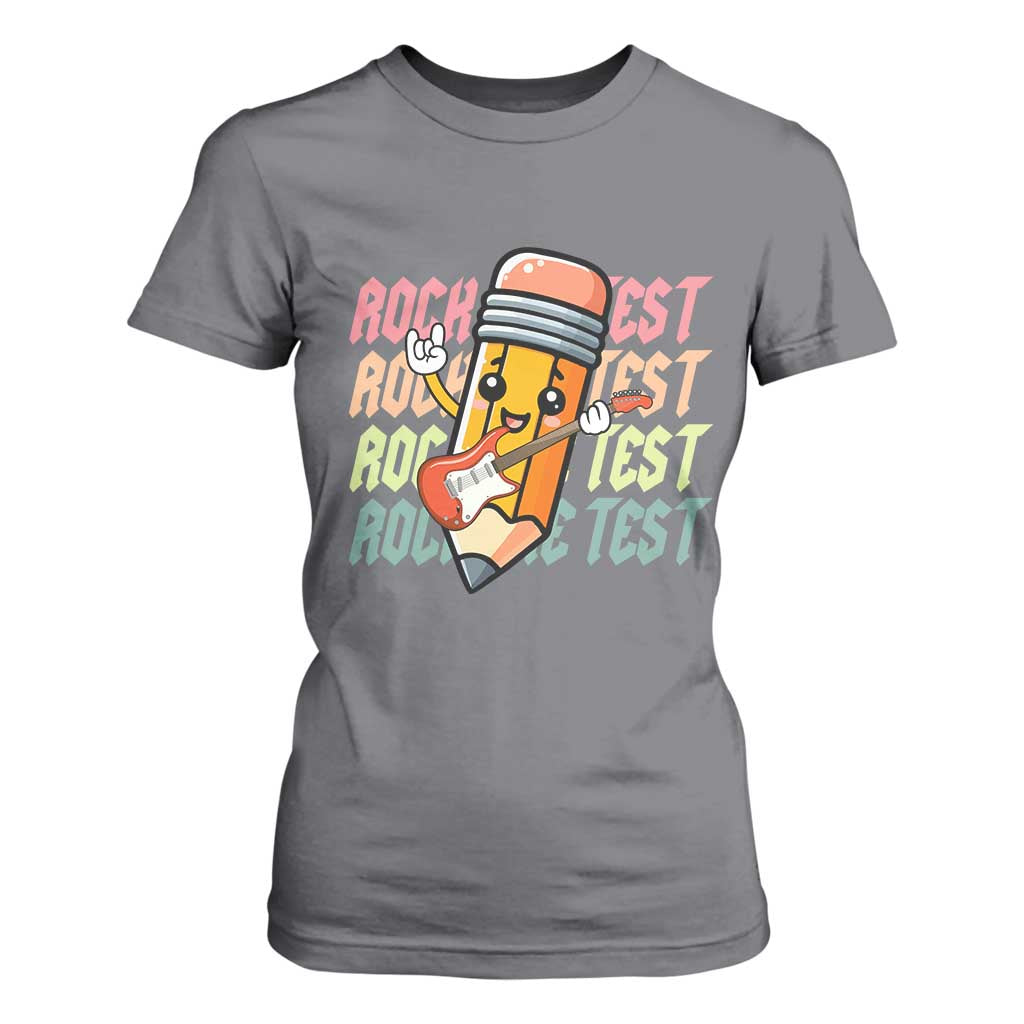 Teacher Rock The Test Day T Shirt For Women Testing Motivational TS10 Charcoal Print Your Wear