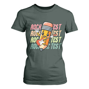 Teacher Rock The Test Day T Shirt For Women Testing Motivational TS10 Dark Forest Green Print Your Wear