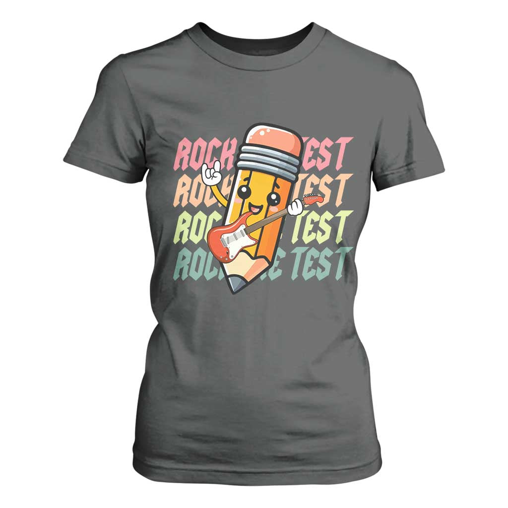 Teacher Rock The Test Day T Shirt For Women Testing Motivational TS10 Dark Heather Print Your Wear