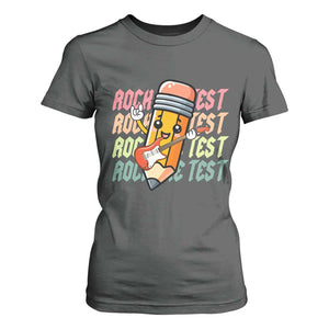 Teacher Rock The Test Day T Shirt For Women Testing Motivational TS10 Dark Heather Print Your Wear