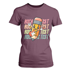 Teacher Rock The Test Day T Shirt For Women Testing Motivational TS10 Maroon Print Your Wear