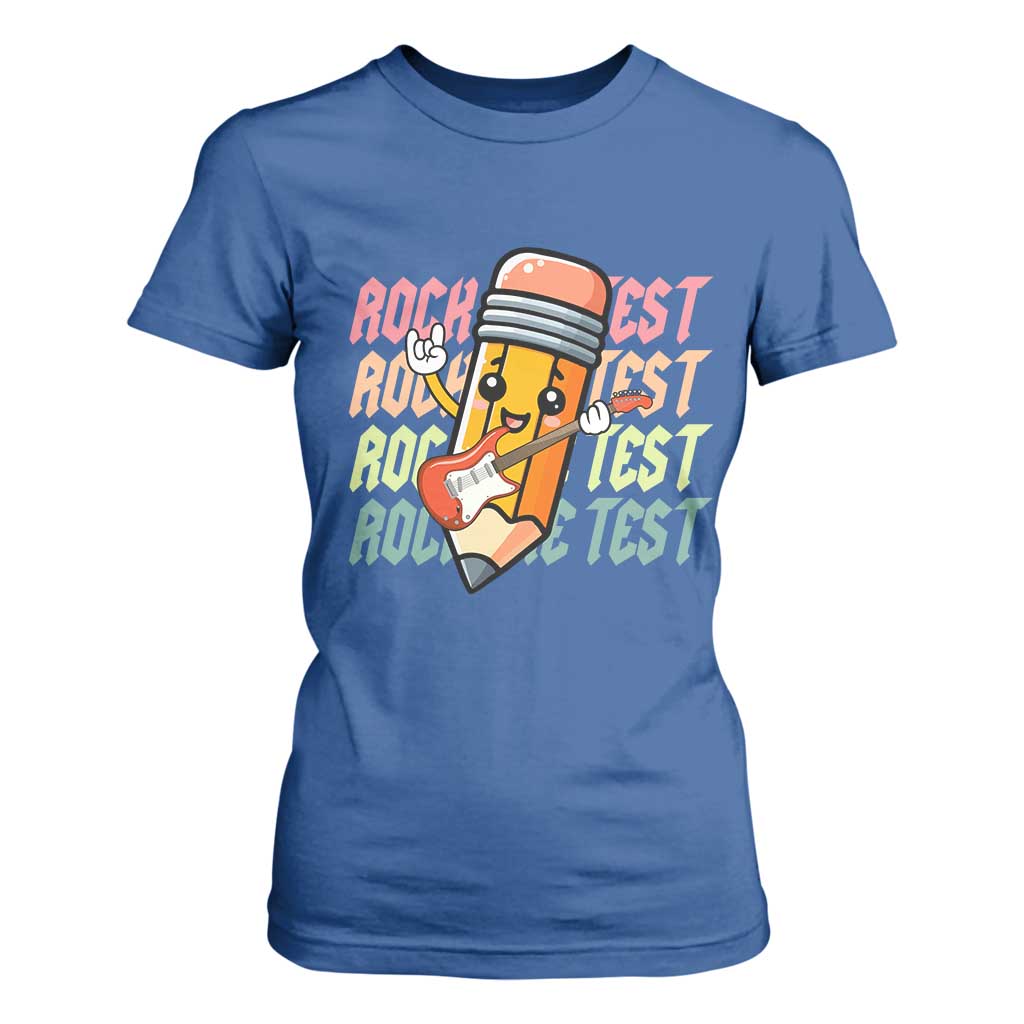 Teacher Rock The Test Day T Shirt For Women Testing Motivational TS10 Royal Blue Print Your Wear