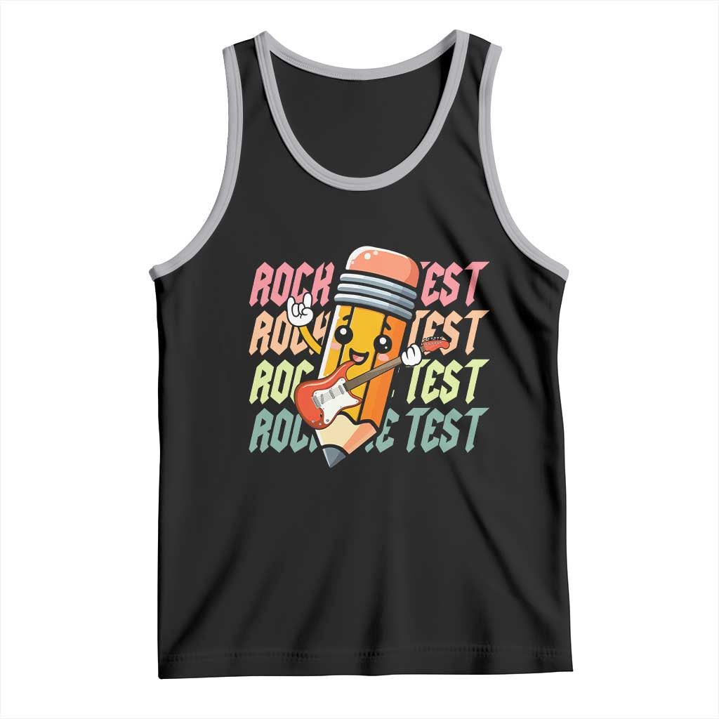 Teacher Rock The Test Day Tank Top Testing Motivational TS10 Black Athletic Heather Print Your Wear