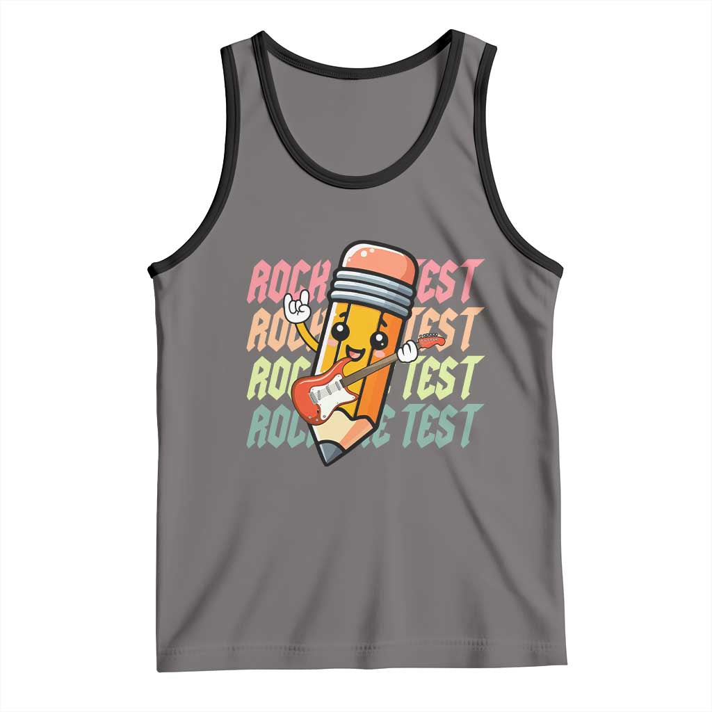 Teacher Rock The Test Day Tank Top Testing Motivational TS10 Deep Heather Black Print Your Wear
