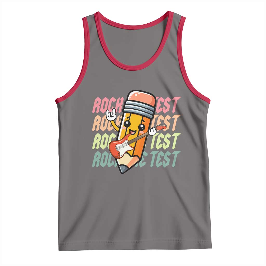 Teacher Rock The Test Day Tank Top Testing Motivational TS10 Deep Heather Red Print Your Wear
