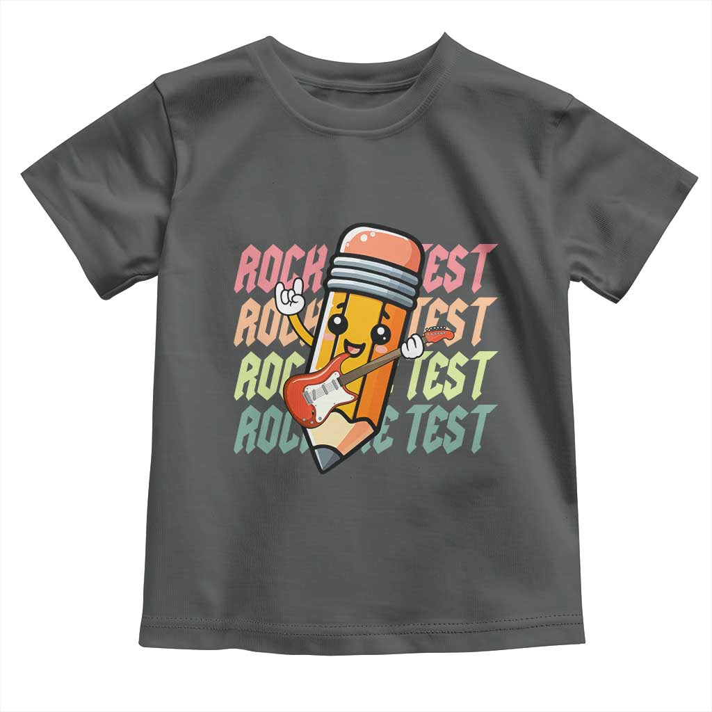 Teacher Rock The Test Day Toddler T Shirt Testing Motivational TS10 Dark Heather Print Your Wear