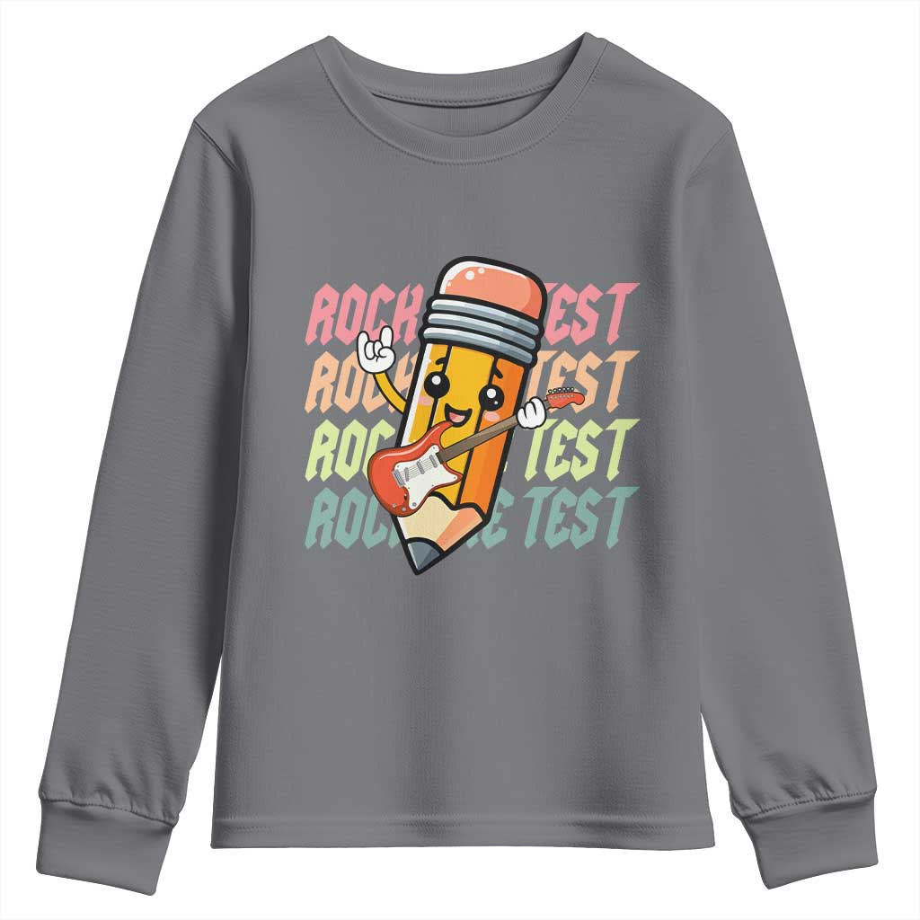 Teacher Rock The Test Day Youth Sweatshirt Testing Motivational TS10 Charcoal Print Your Wear