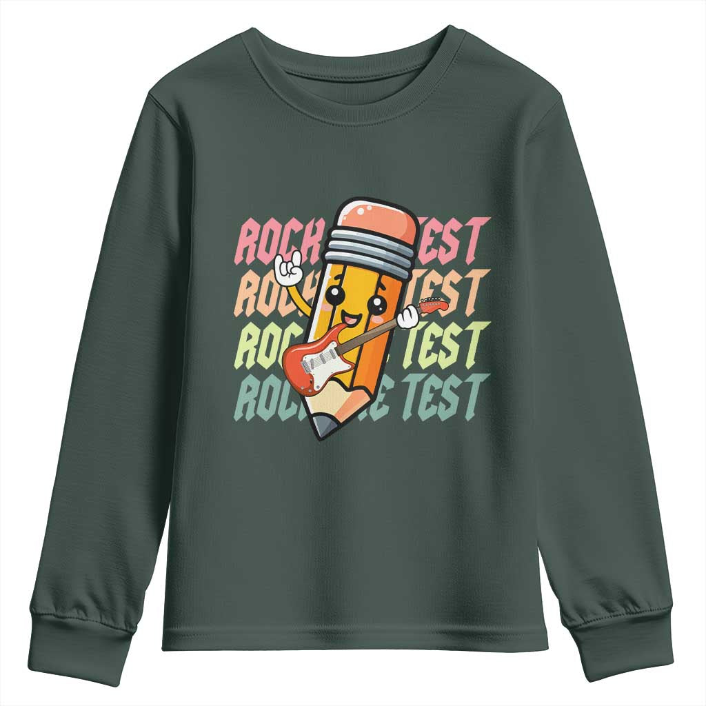 Teacher Rock The Test Day Youth Sweatshirt Testing Motivational TS10 Dark Forest Green Print Your Wear