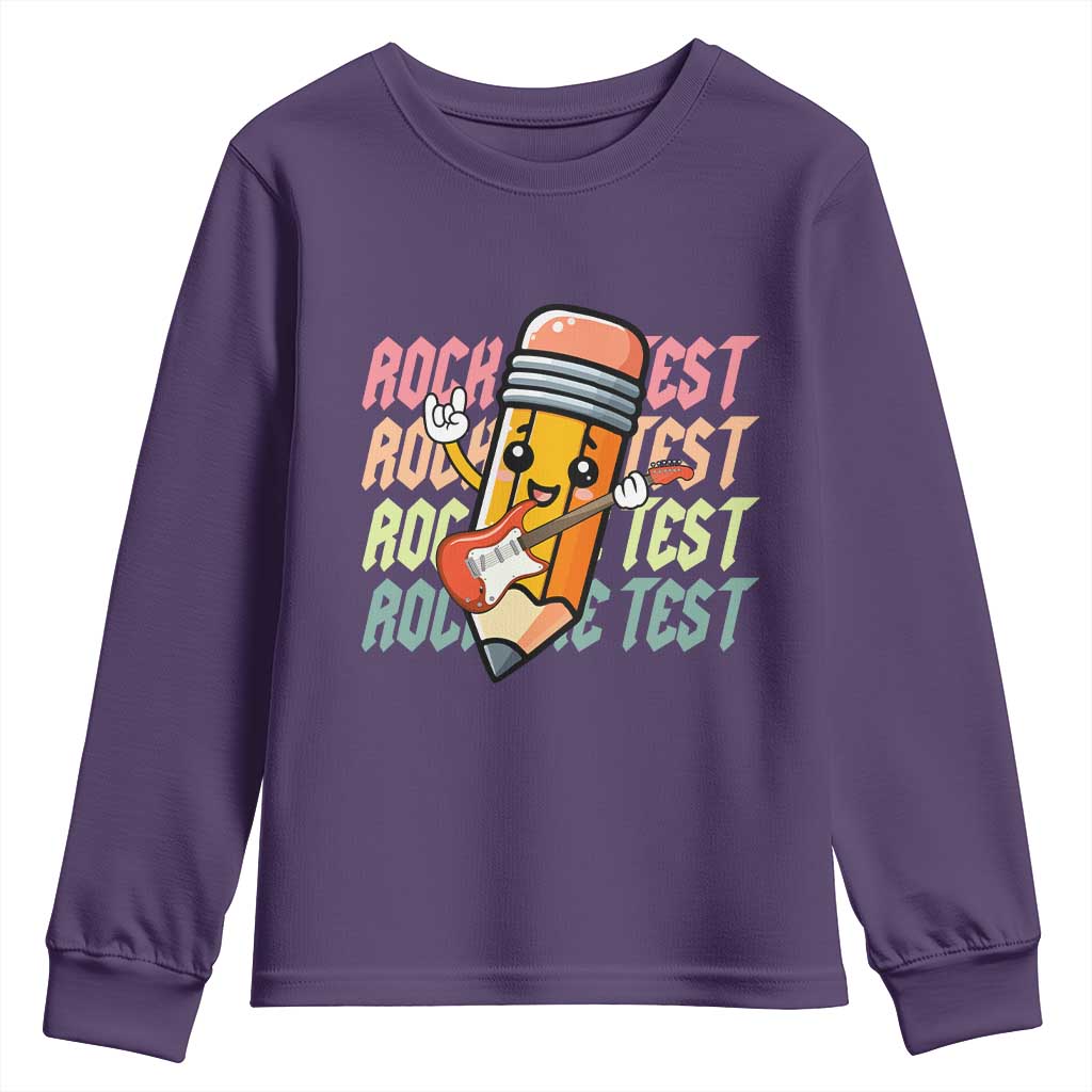 Teacher Rock The Test Day Youth Sweatshirt Testing Motivational TS10 Purple Print Your Wear