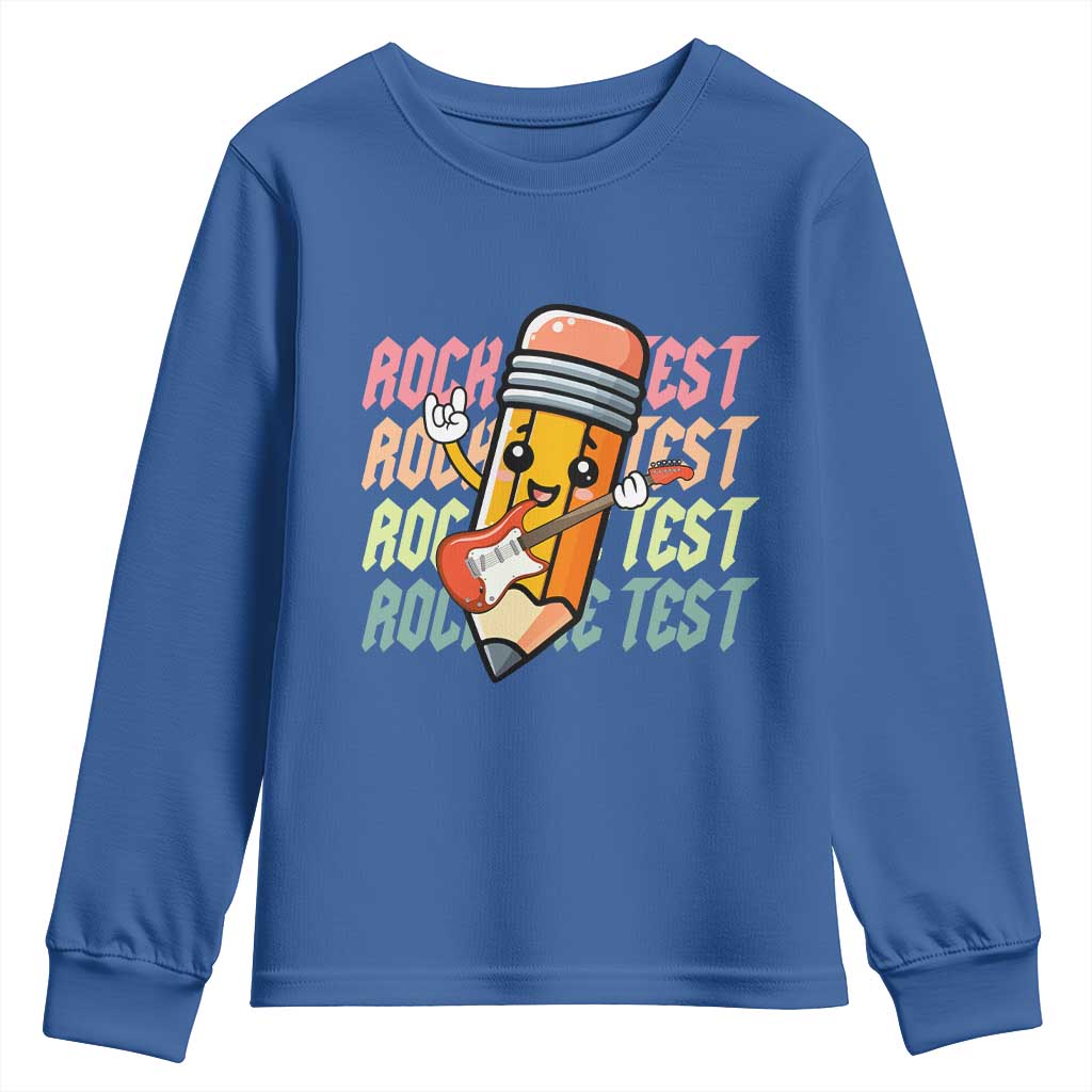 Teacher Rock The Test Day Youth Sweatshirt Testing Motivational TS10 Royal Blue Print Your Wear