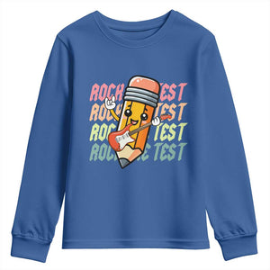 Teacher Rock The Test Day Youth Sweatshirt Testing Motivational TS10 Royal Blue Print Your Wear