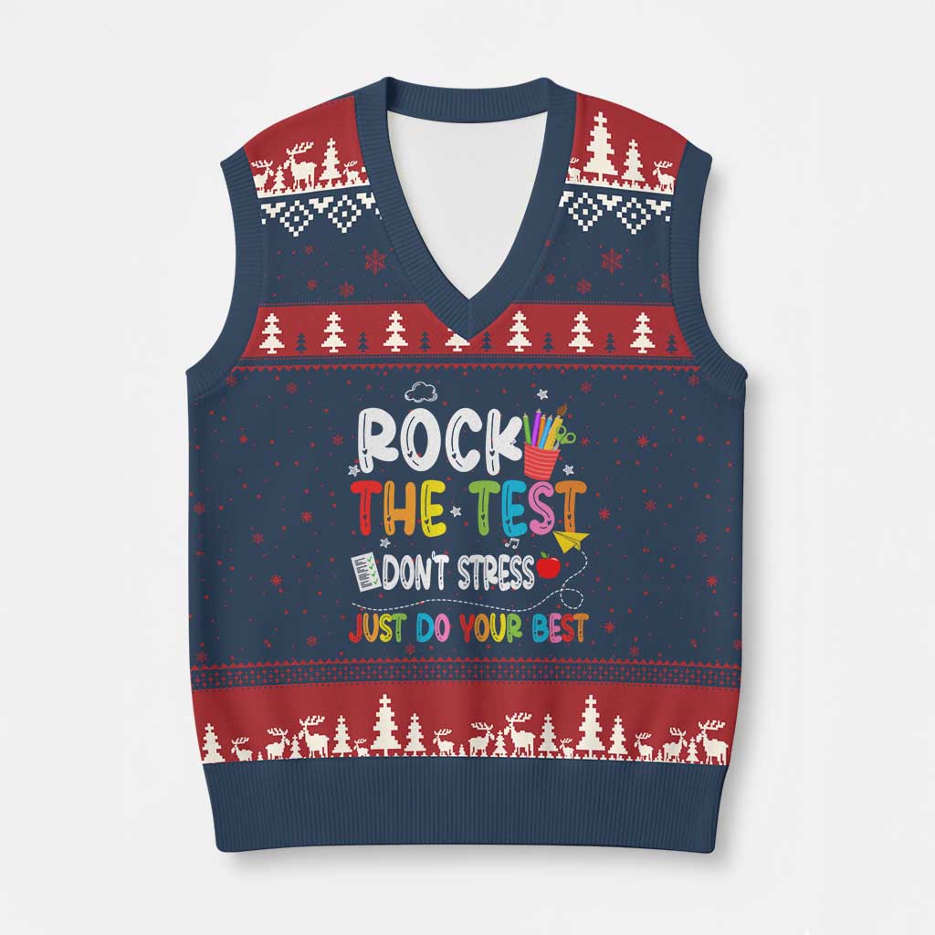 Rock The Test Day V-Neck Knit Sweater Vest Teacher Exam Testing Outfit Just Do Your Best TS10 Navy Red Print Your Wear