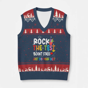 Rock The Test Day V-Neck Knit Sweater Vest Teacher Exam Testing Outfit Just Do Your Best TS10 Navy Red Print Your Wear