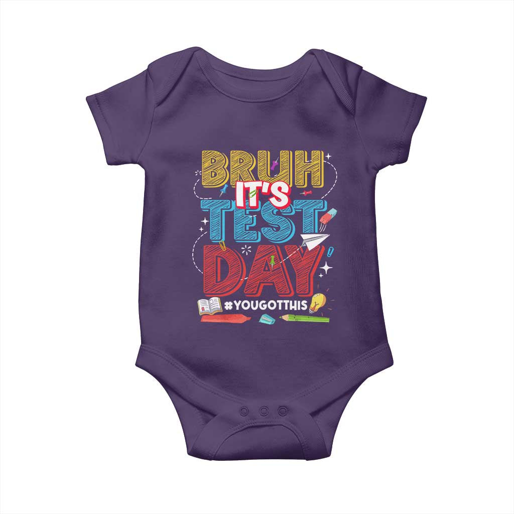 Bruh Test Day Baby Onesie You Got This Testing Motivational Teacher TS10 Purple Print Your Wear
