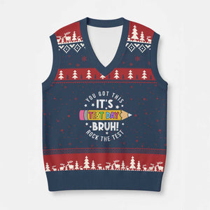 Test Day Bruh V-Neck Knit Sweater Vest You Got This Rock The Test Teacher TS10 Navy Red Print Your Wear