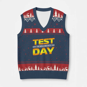Funny Test Day V-Neck Knit Sweater Vest May The Skills Be With You Motivational Teacher TS10 Navy Red Print Your Wear