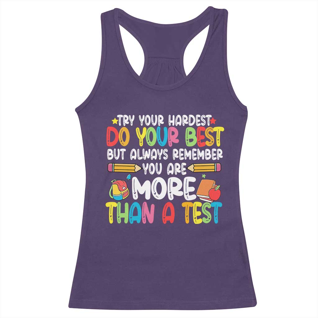 Testing Day Racerback Tank Top Try Your Hardest Teachers TS10 Purple Print Your Wear