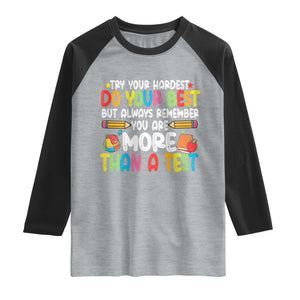 Testing Day Raglan Shirt Try Your Hardest Teachers TS10 Heather Gray Black Print Your Wear