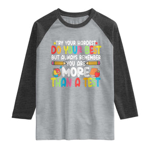 Testing Day Raglan Shirt Try Your Hardest Teachers TS10 Heather Gray Heather Charcoal Print Your Wear