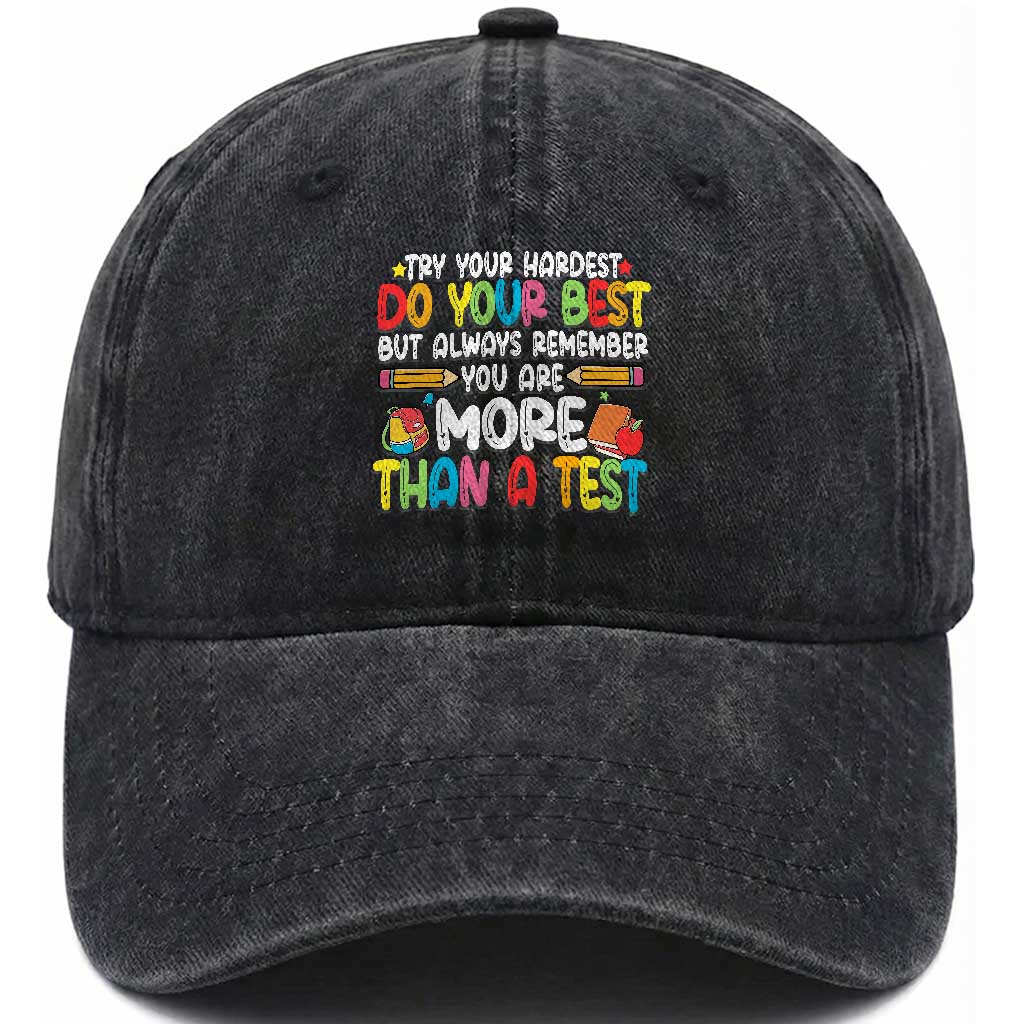 Testing Day Washed Cotton Baseball Cap Try Your Hardest Teachers TS10 Print Your Wear