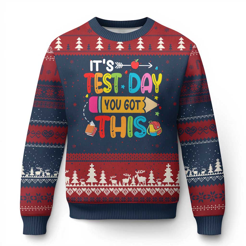 Test Day You Got This Ugly Christmas Sweater TS10 Navy Red Print Your Wear