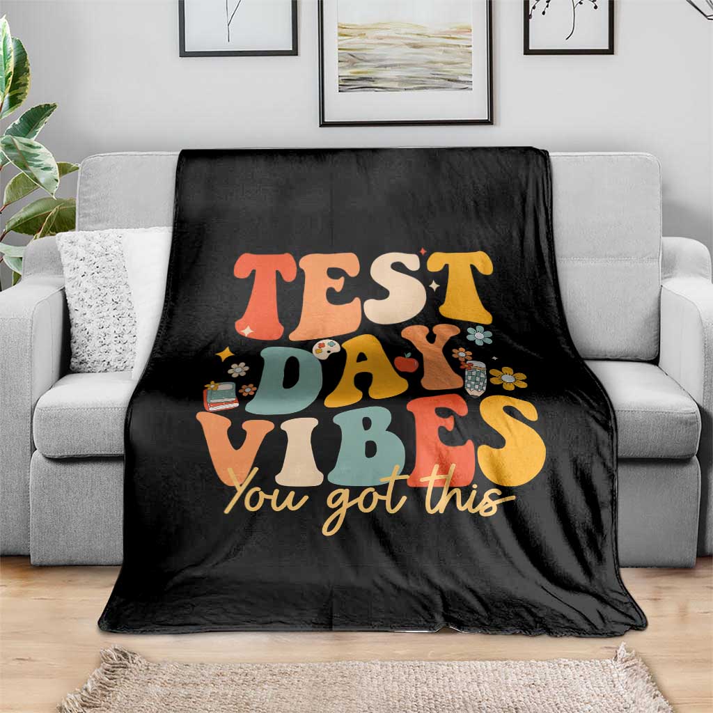 Test Day Vibes Throw Blanket Teacher Groovy Testing Day Exam TS10 Print Your Wear