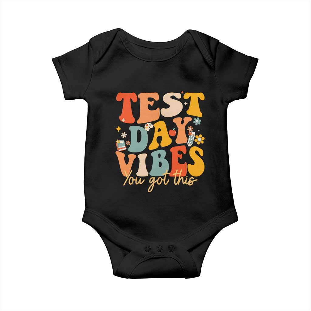 Test Day Vibes Baby Onesie Teacher Groovy Testing Day Exam TS10 Black Print Your Wear