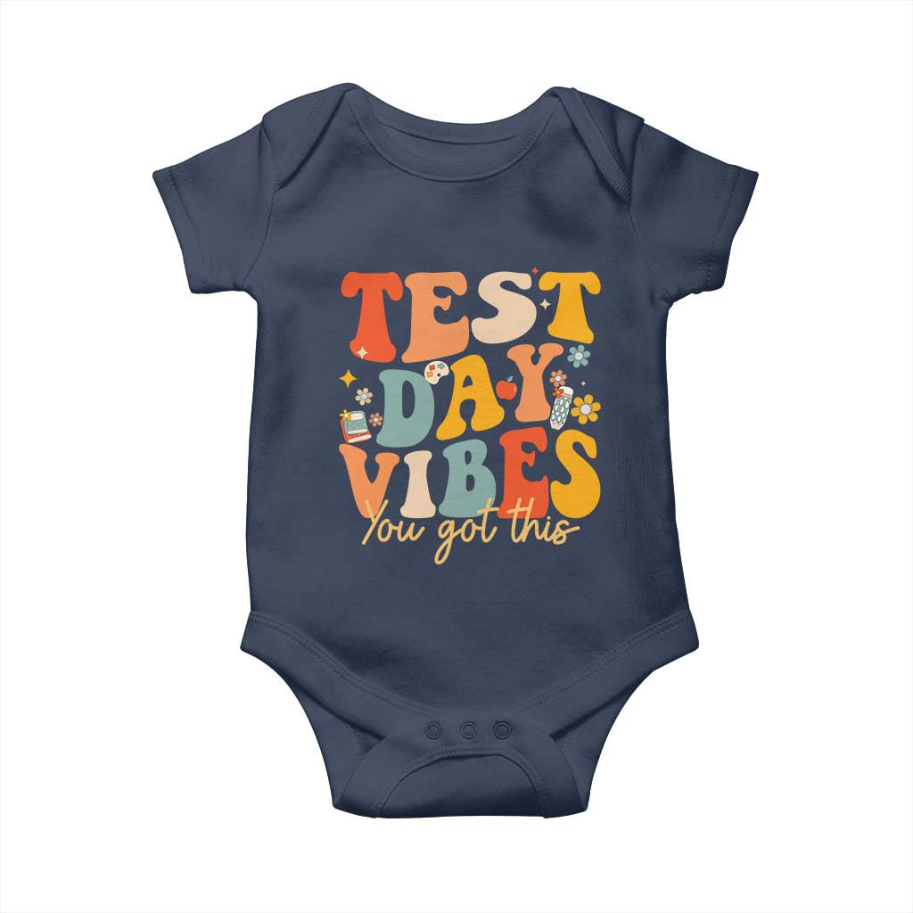 Test Day Vibes Baby Onesie Teacher Groovy Testing Day Exam TS10 Navy Print Your Wear