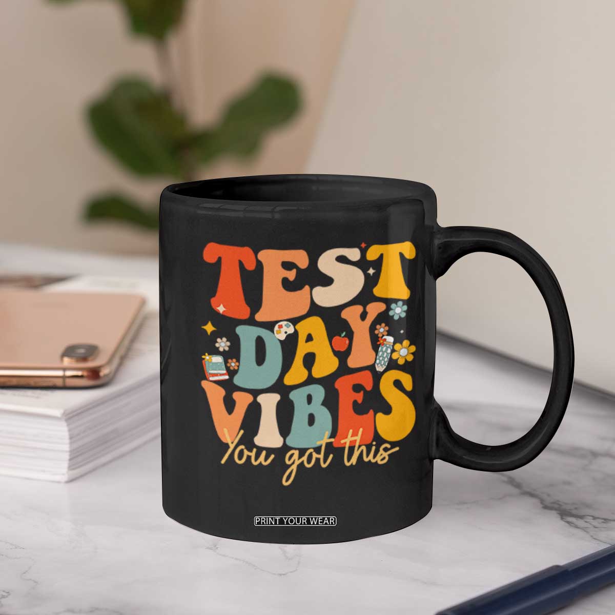 Test Day Vibes Coffee Mug Teacher Groovy Testing Day Exam TS10 Print Your Wear