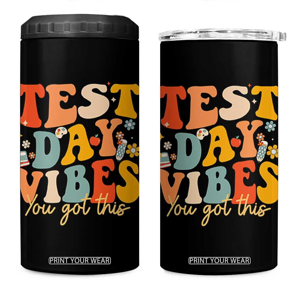 Test Day Vibes 4 in 1 Can Cooler Tumbler Teacher Groovy Testing Day Exam TS10 One Size: 16 oz Black Print Your Wear