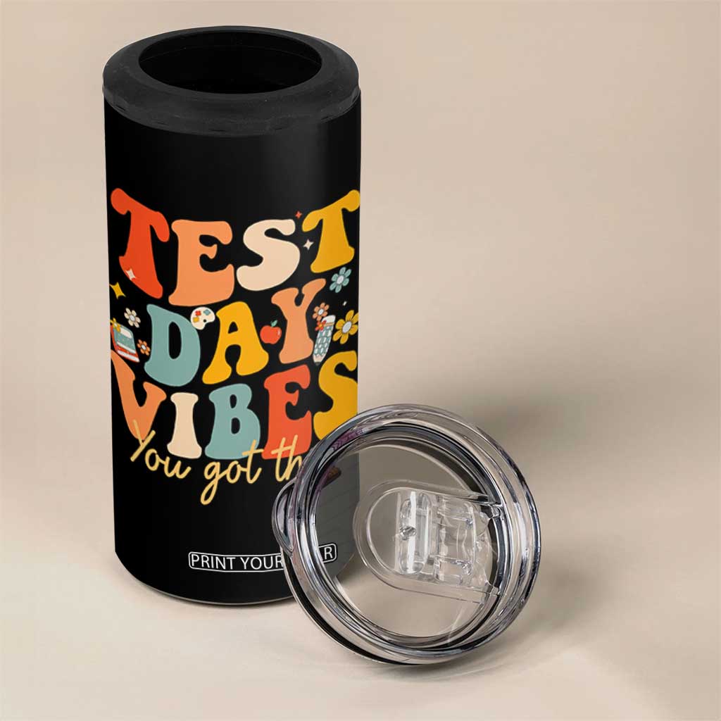 Test Day Vibes 4 in 1 Can Cooler Tumbler Teacher Groovy Testing Day Exam TS10 Print Your Wear