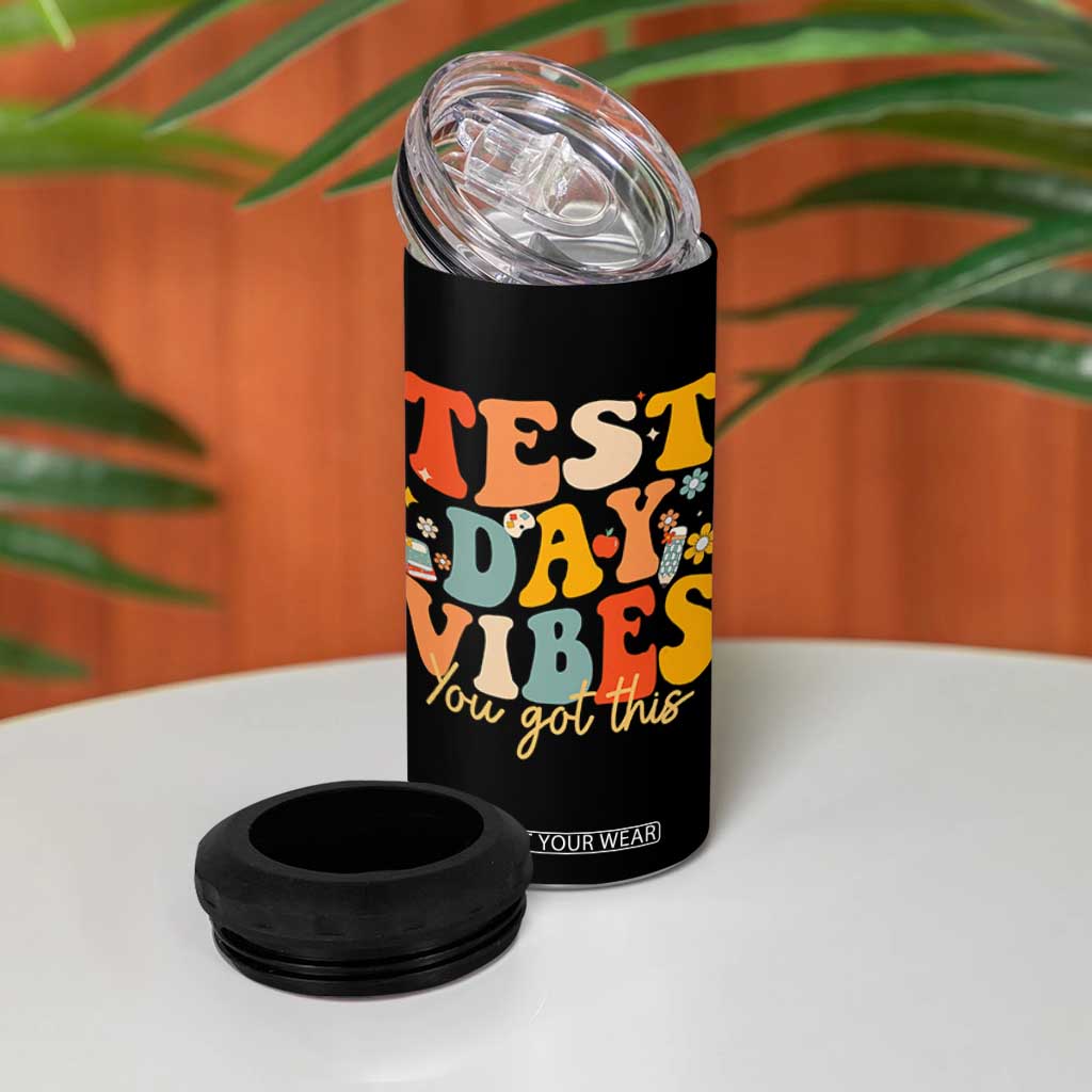 Test Day Vibes 4 in 1 Can Cooler Tumbler Teacher Groovy Testing Day Exam TS10 Print Your Wear