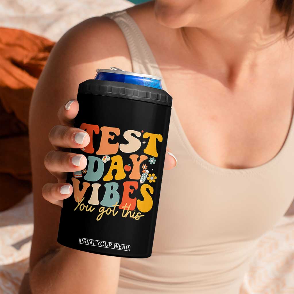 Test Day Vibes 4 in 1 Can Cooler Tumbler Teacher Groovy Testing Day Exam TS10 Print Your Wear