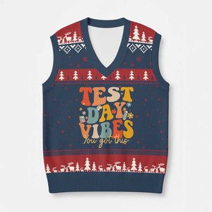 Test Day Vibes V-Neck Knit Sweater Vest Teacher Groovy Testing Day Exam TS10 Navy Red Print Your Wear